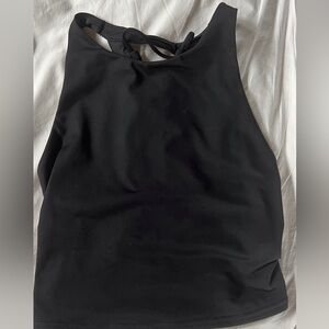 ALO Yoga Sports Bra Cropped Tank Top Lace Up Back, Black, Medium
